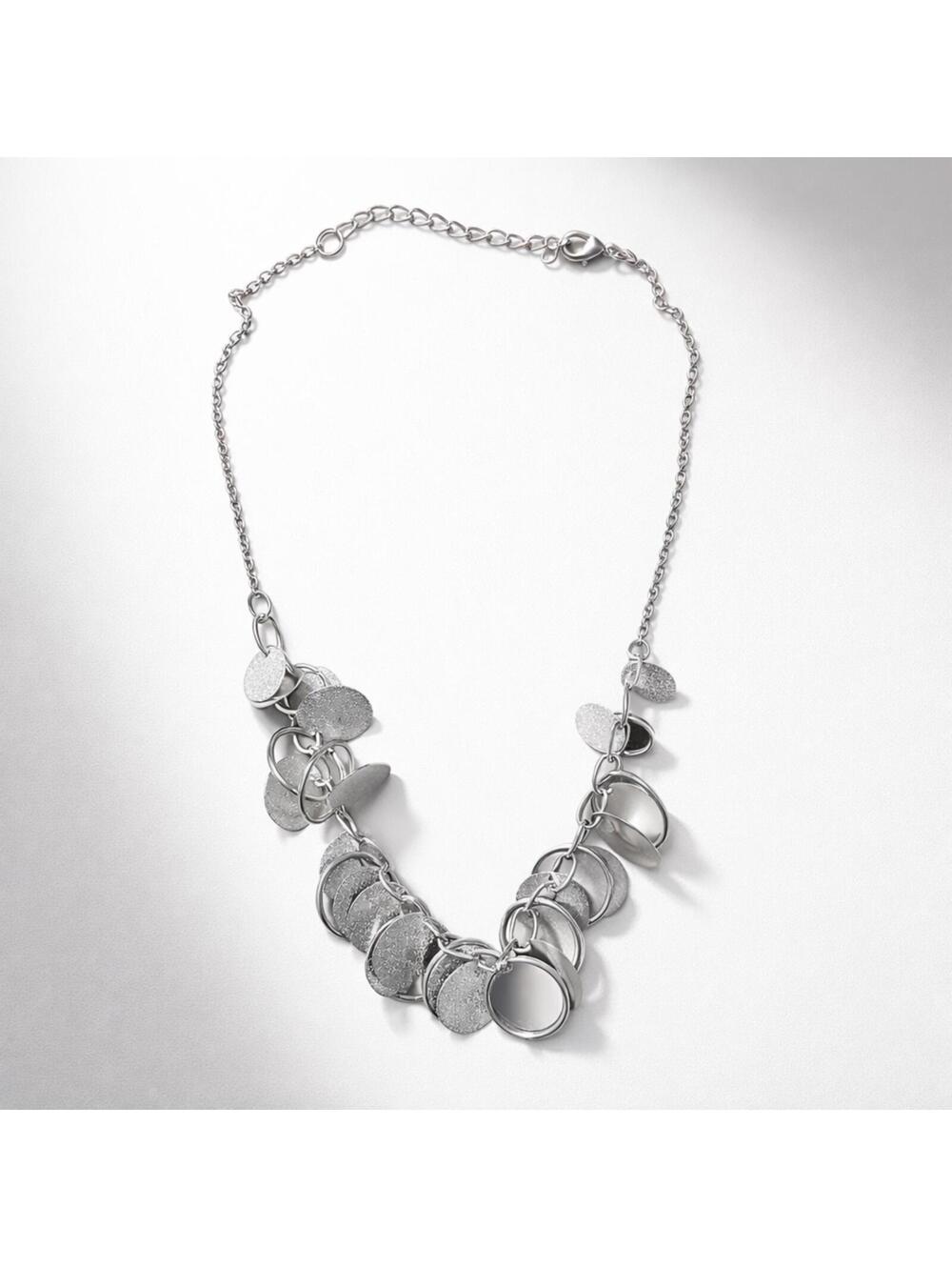 Silver Tone Disc Charm Necklace